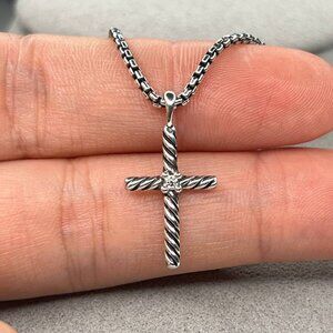 Authentic David Yurman cross women's necklace silver and diamond pendant